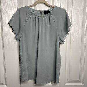 Alex Marie Women’s Sage Gray Blue Round Neck‎ Flutter Short Sleeve Blouse Small